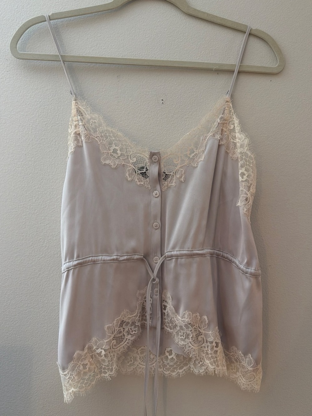 Zara Pale Gray Satin Cami with Cream Lace Trim